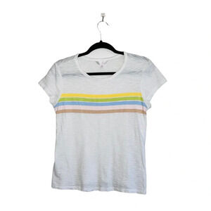 LC Lauren Conrad 100% Cotton White Pastel Striped Tee Small Women’s